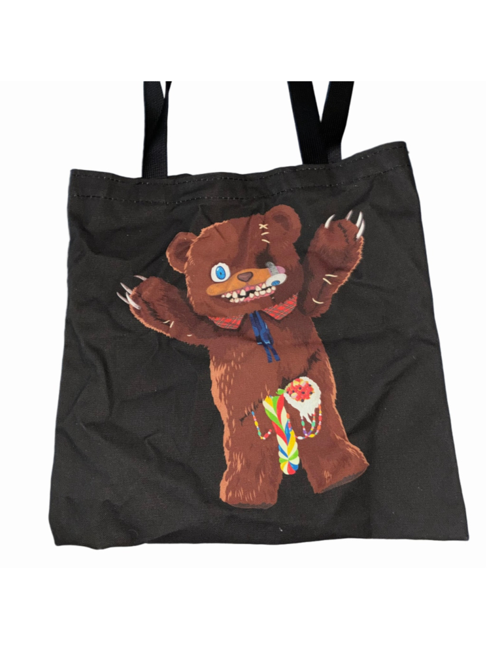 Universal Creative Hami Kuma Bear Tote Bag with Stickers Exclusive Black Brown
